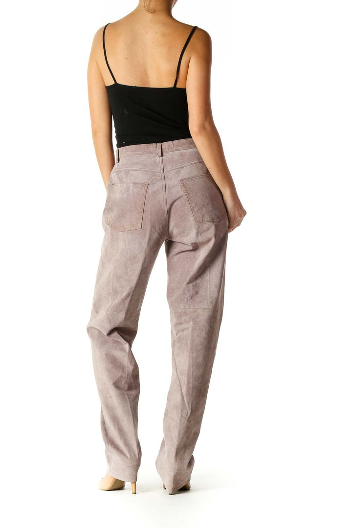 Beige Textured Casual Pants