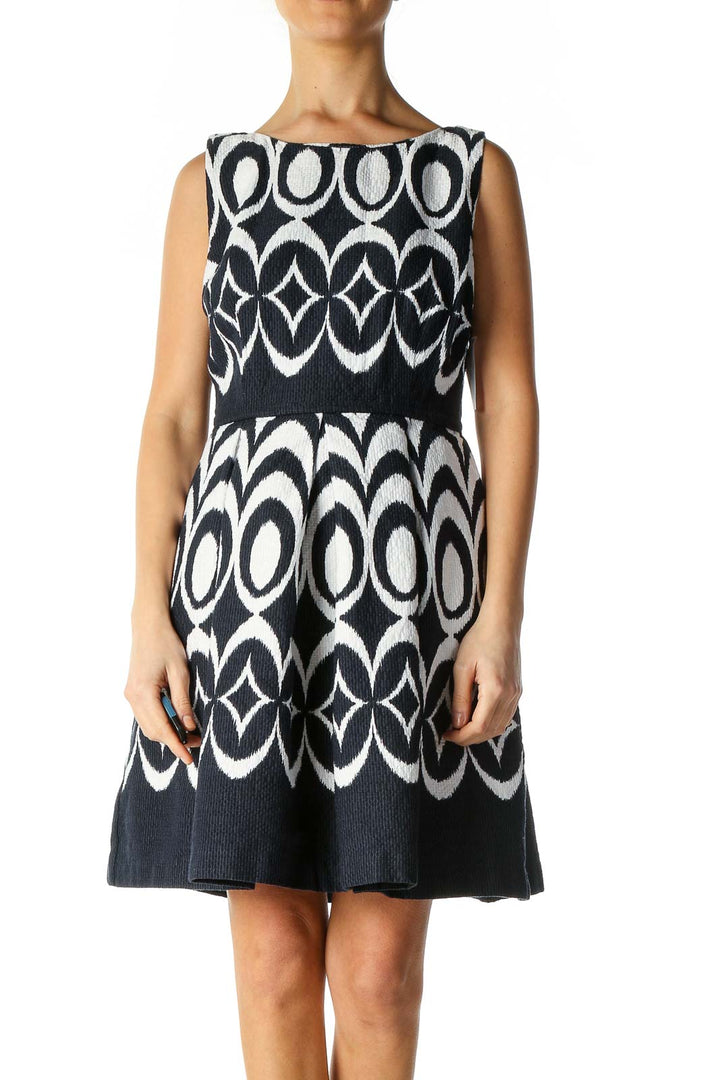 White Graphic Print A-Line Dress