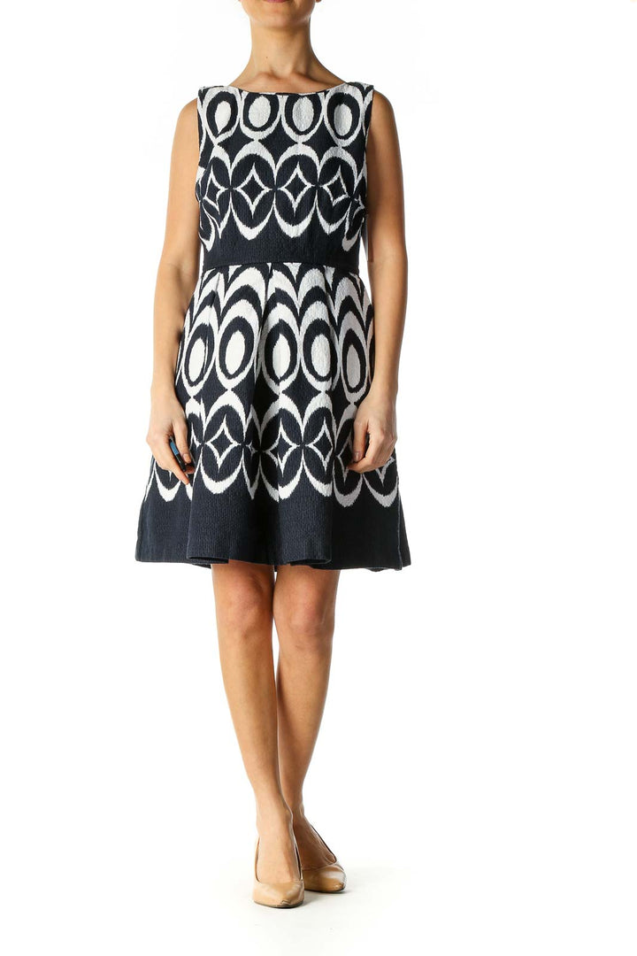 White Graphic Print A-Line Dress