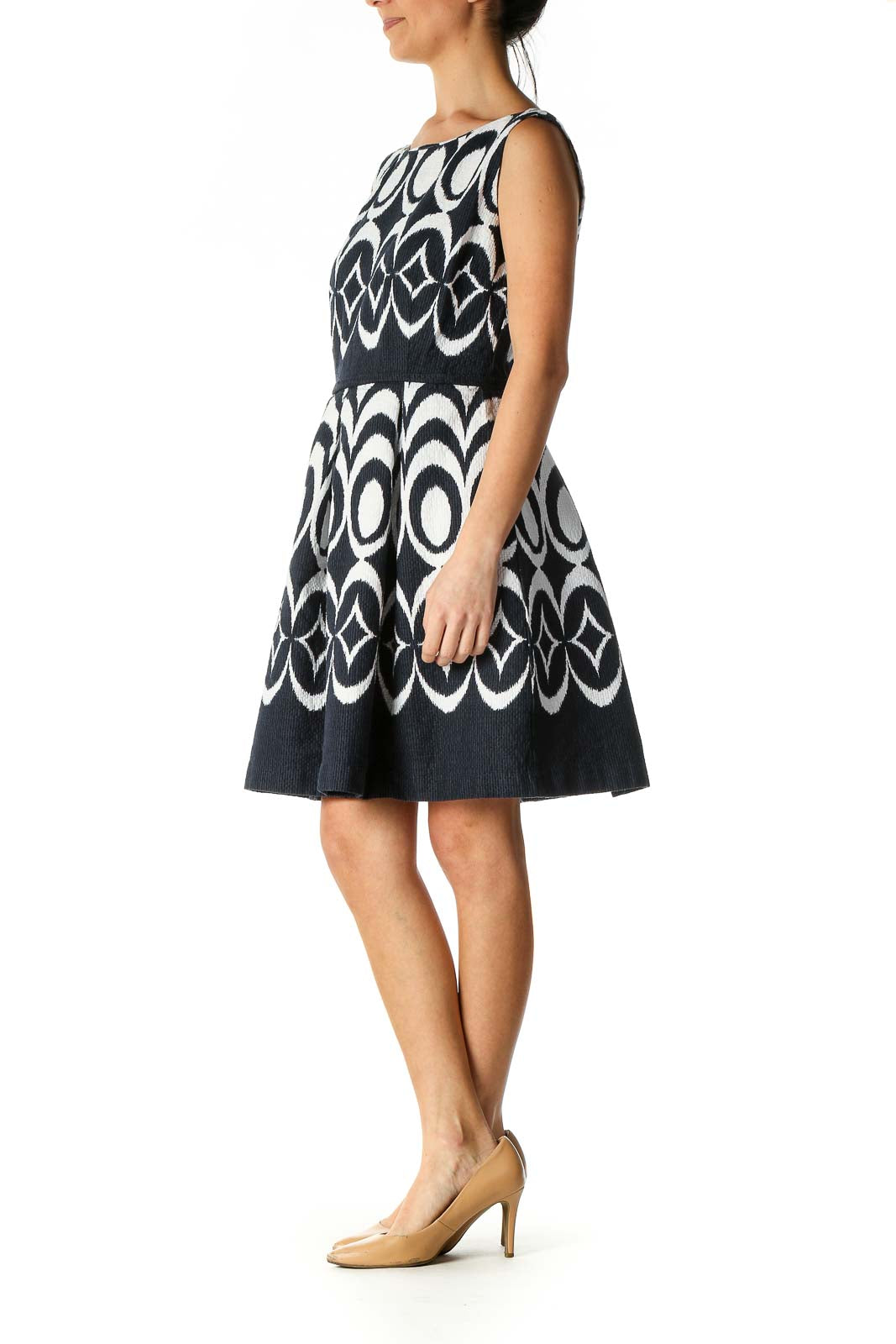 White Graphic Print A-Line Dress