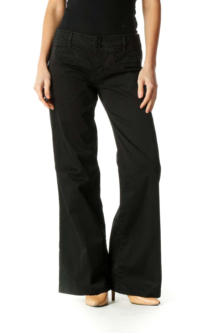 Black Solid Retro Trousers