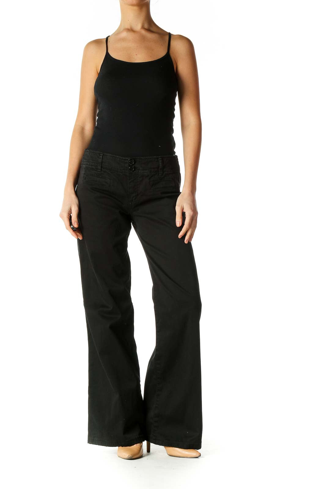 Black Solid Retro Trousers