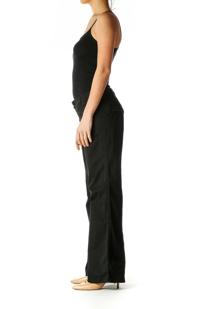 Black Solid Retro Trousers