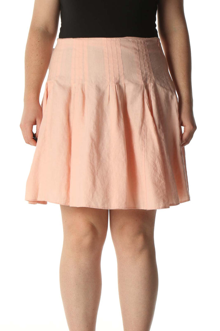 Beige Solid Casual Pleated Skirt