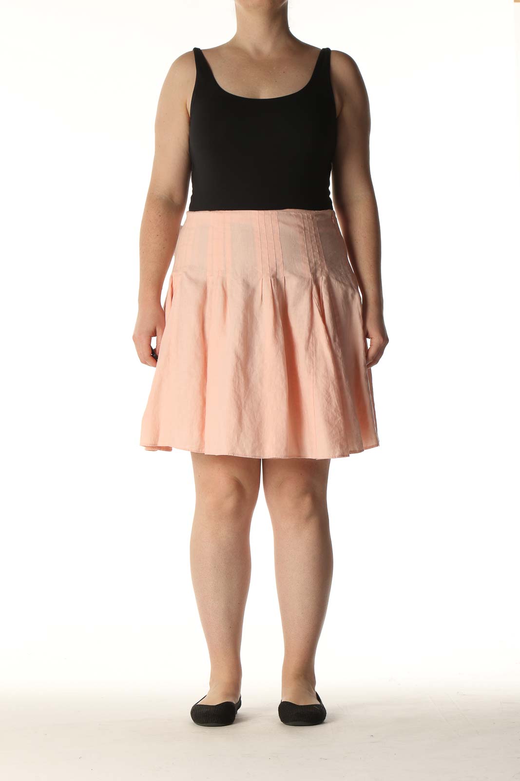 Beige Solid Casual Pleated Skirt