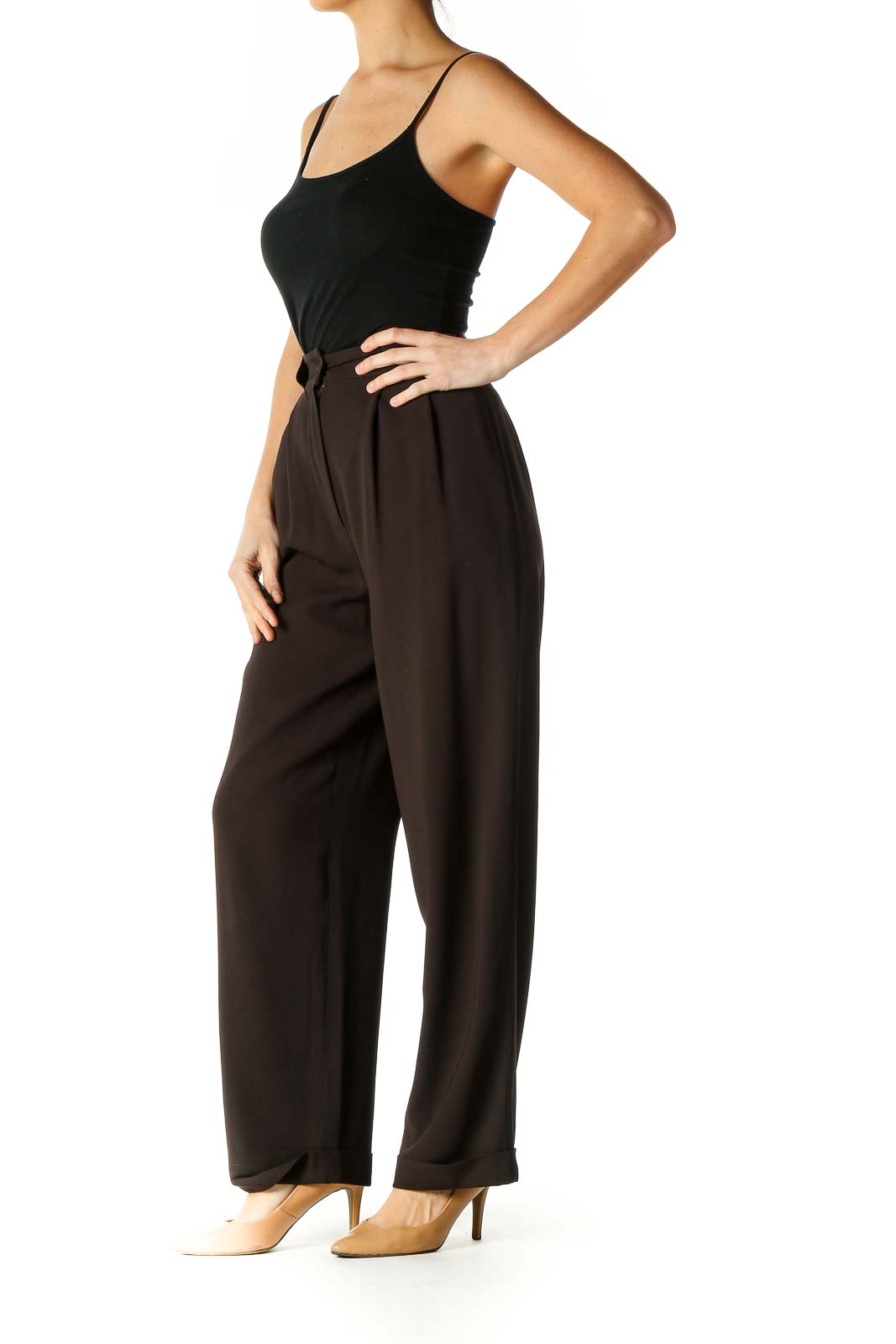 Brown Solid Classic Trousers