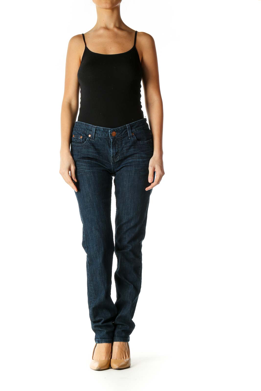 Blue Casual Straight Leg Jeans