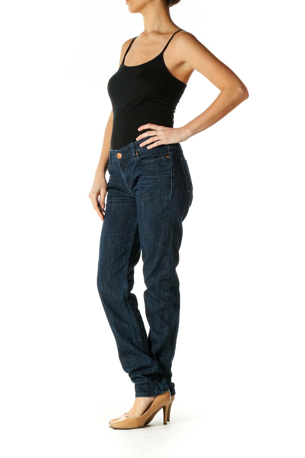 Blue Casual Straight Leg Jeans