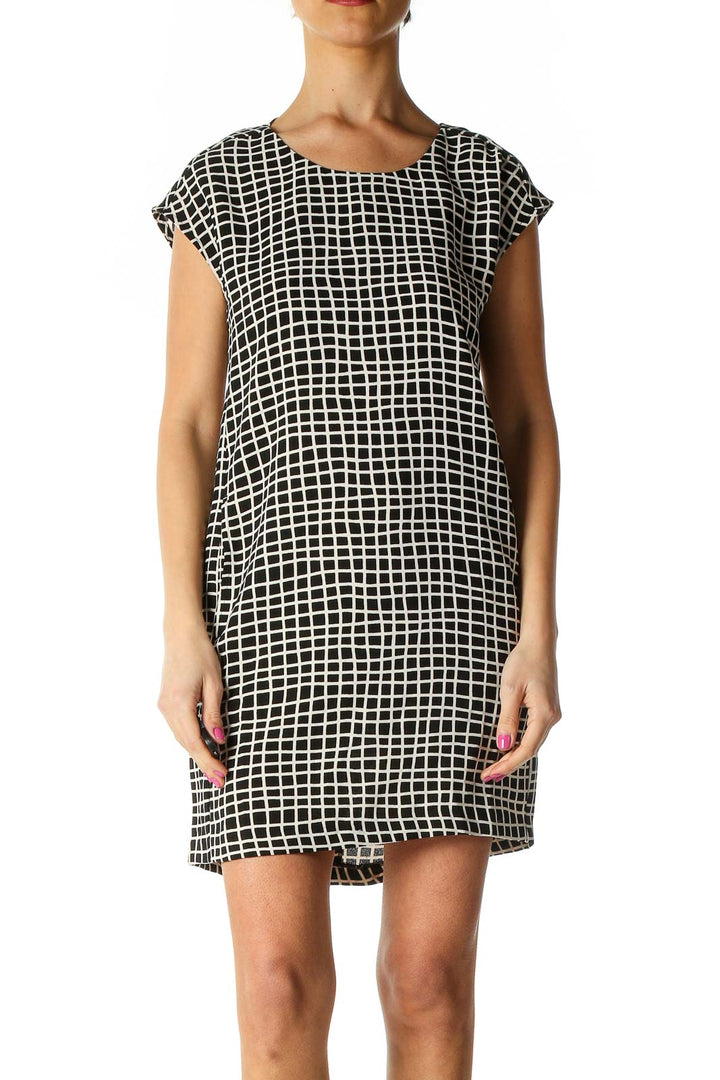 Beige Checkered Sheath Dress