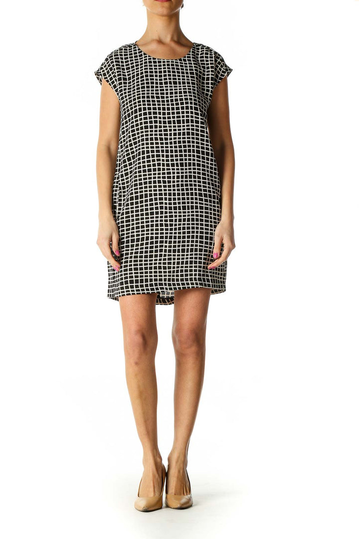 Beige Checkered Sheath Dress