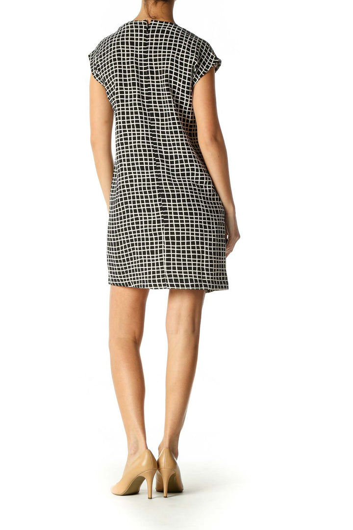 Beige Checkered Sheath Dress