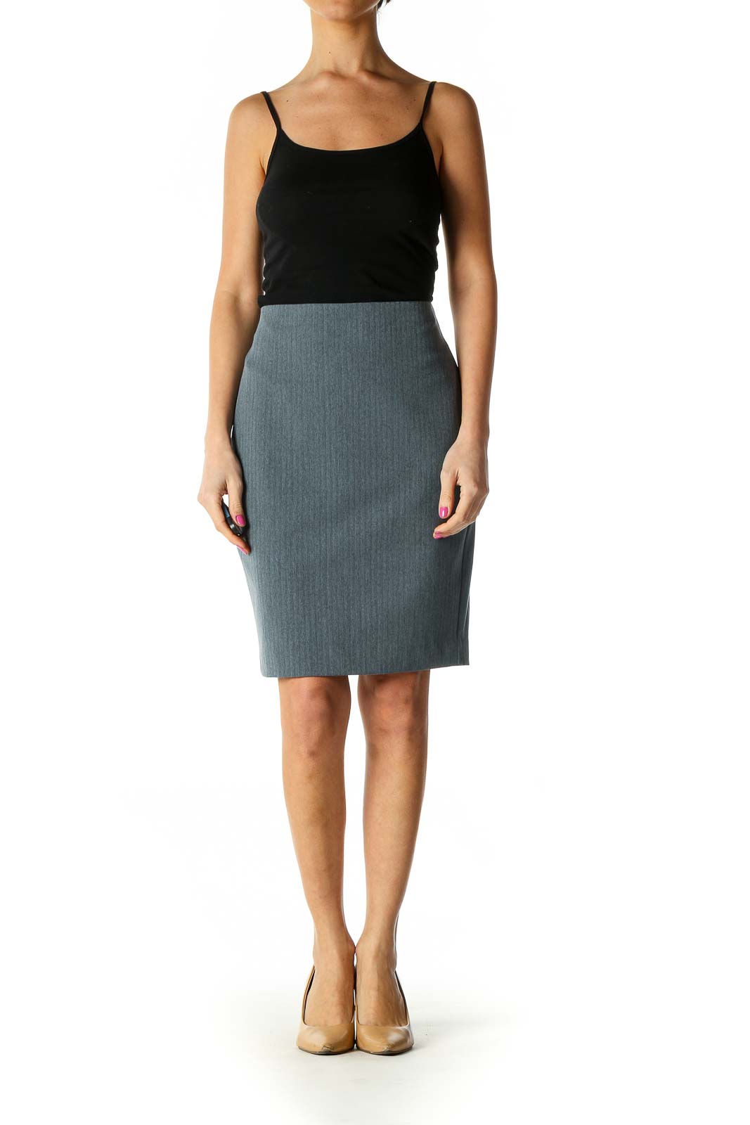 Gray Striped Classic Straight Skirt