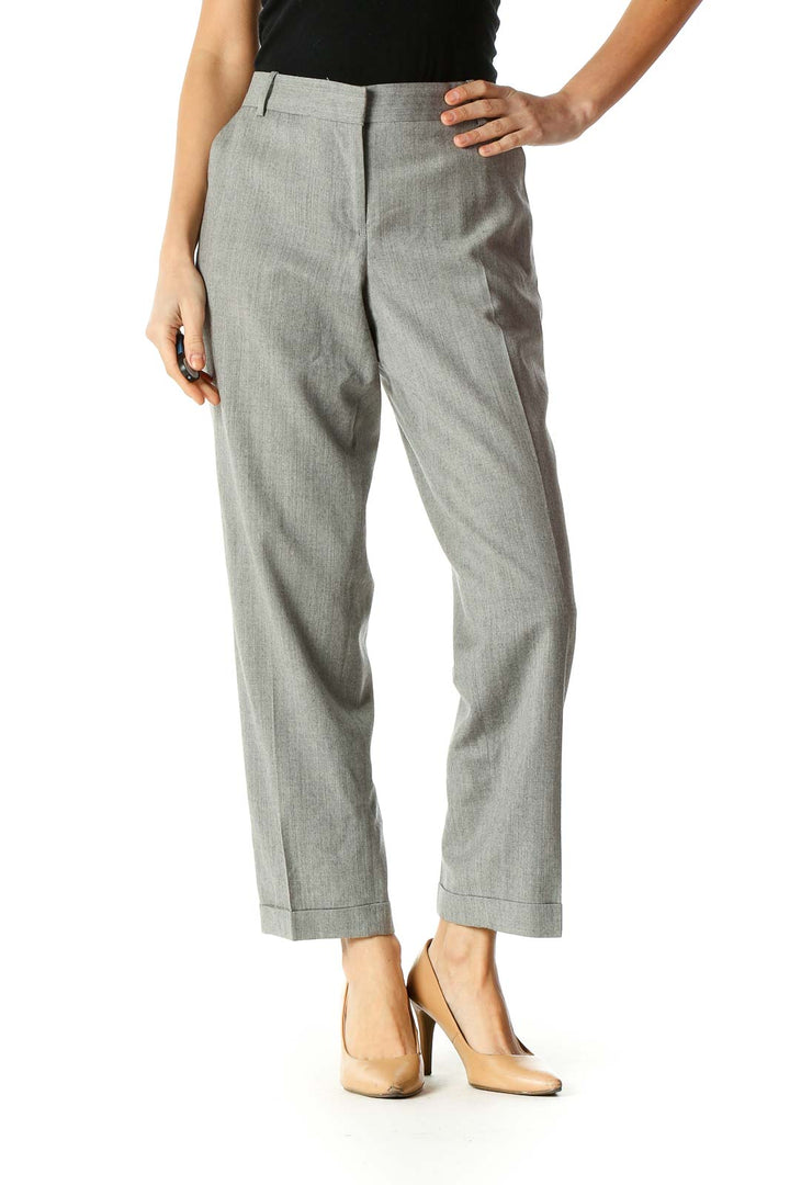 Gray Solid Casual Trousers