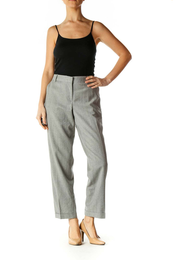 Gray Solid Casual Trousers