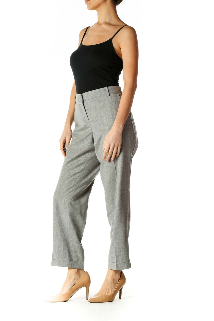 Gray Solid Casual Trousers