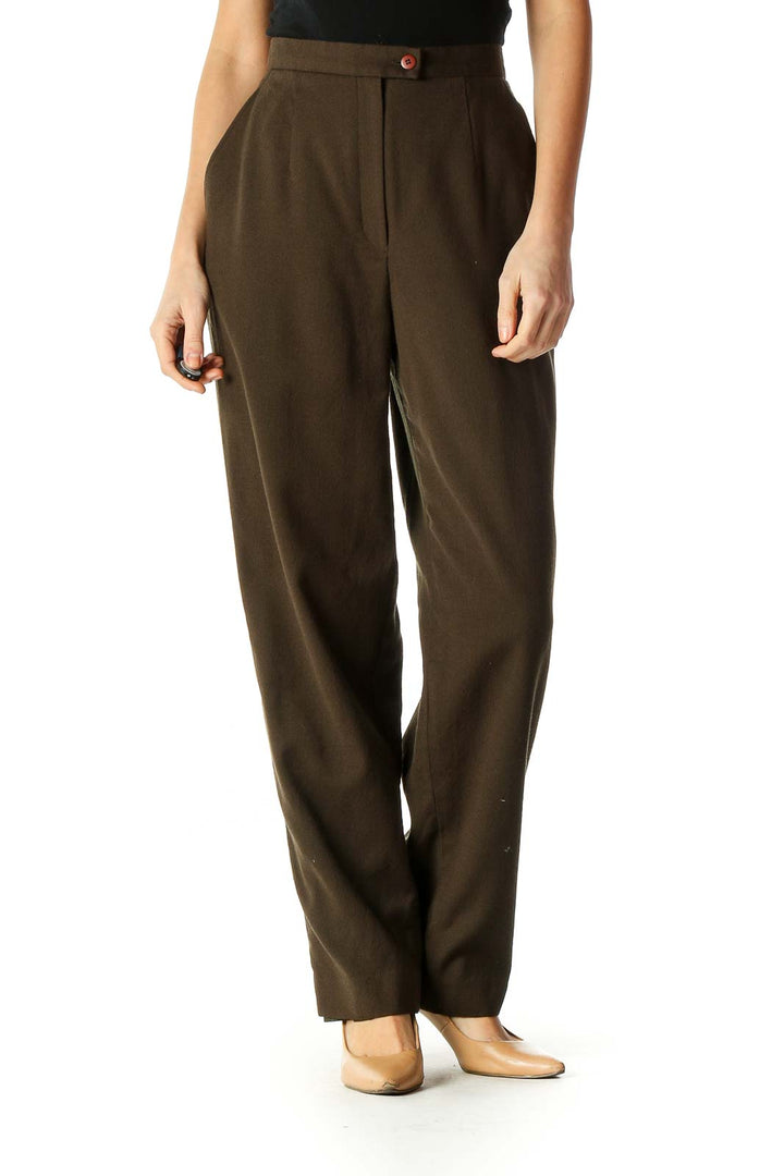 Brown Solid Classic Trousers