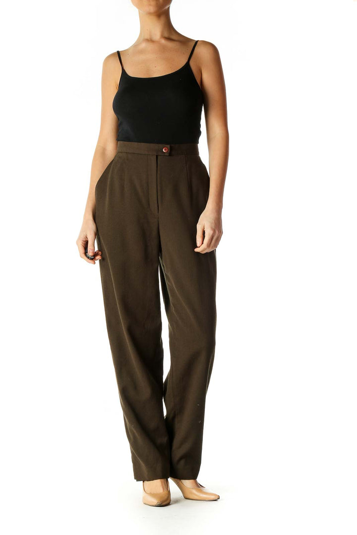 Brown Solid Classic Trousers