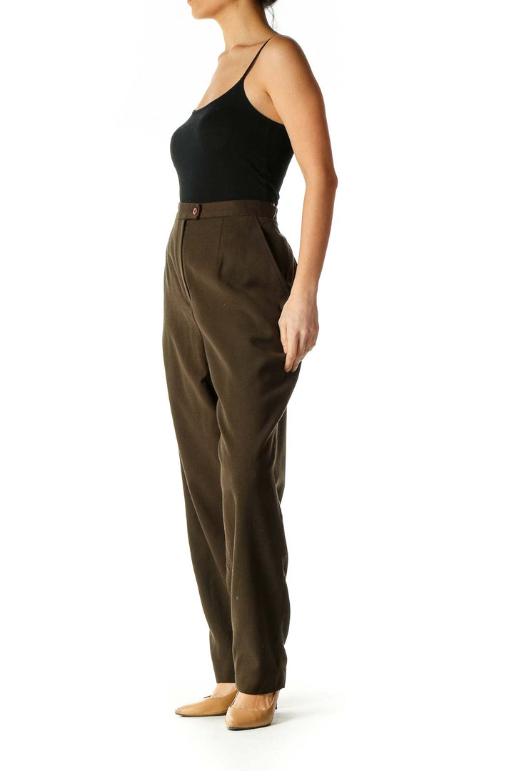 Brown Solid Classic Trousers