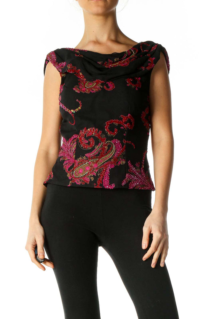 Black Graphic Print Casual Blouse