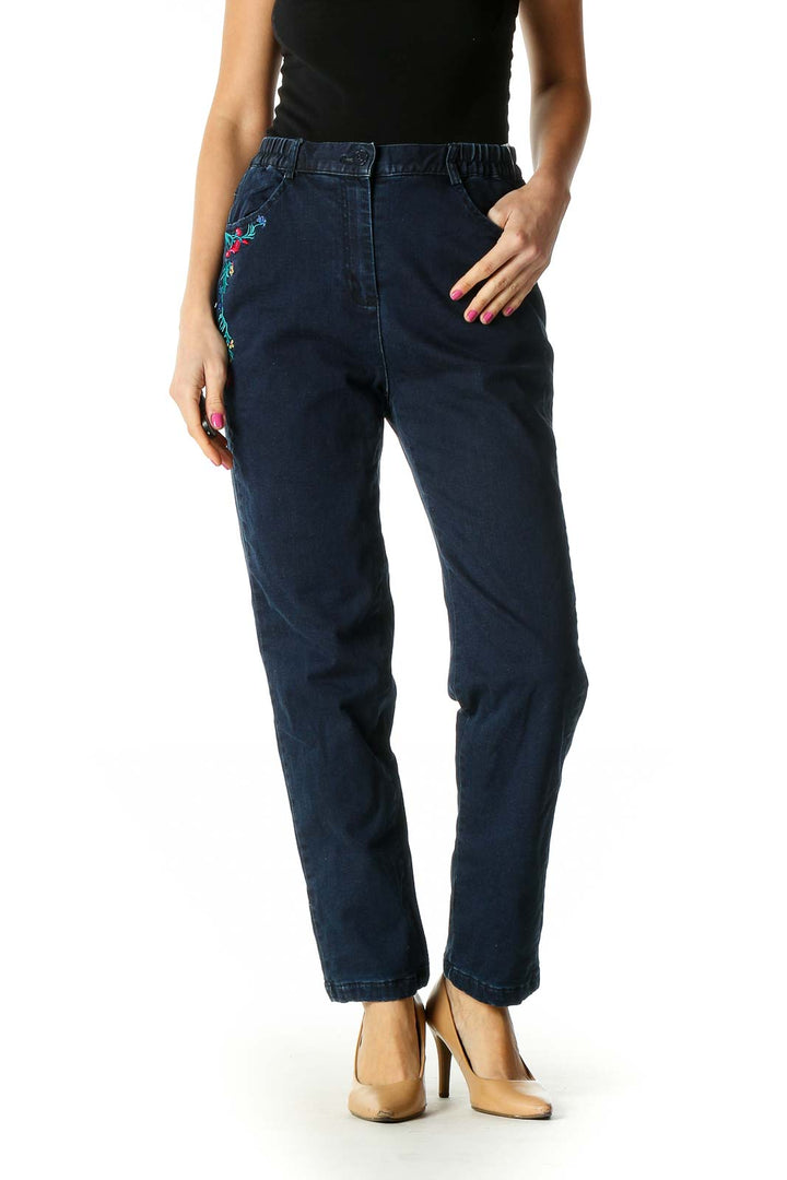 Blue Casual Straight Leg Jeans Padded Inside