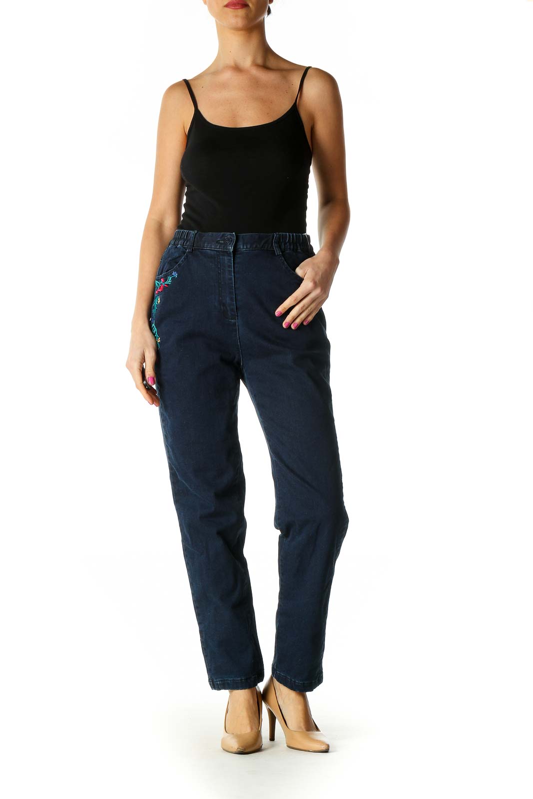 Blue Casual Straight Leg Jeans Padded Inside