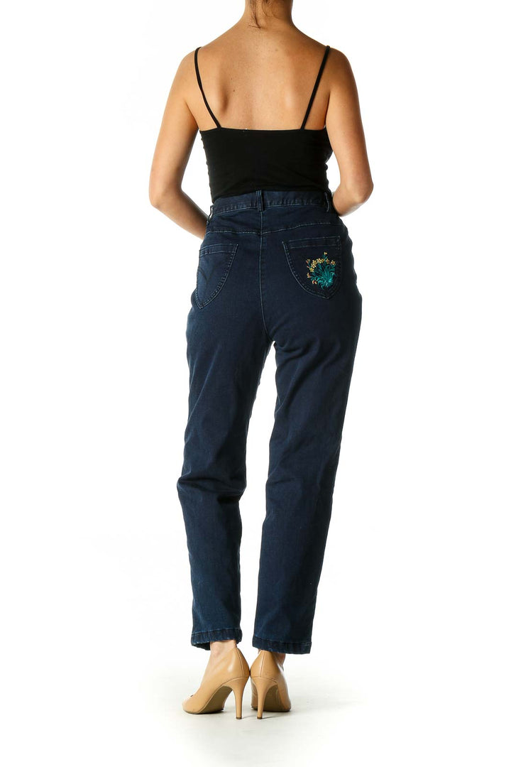 Blue Casual Straight Leg Jeans Padded Inside