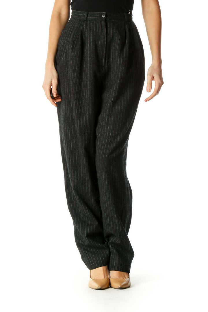 Black Striped Casual Trousers