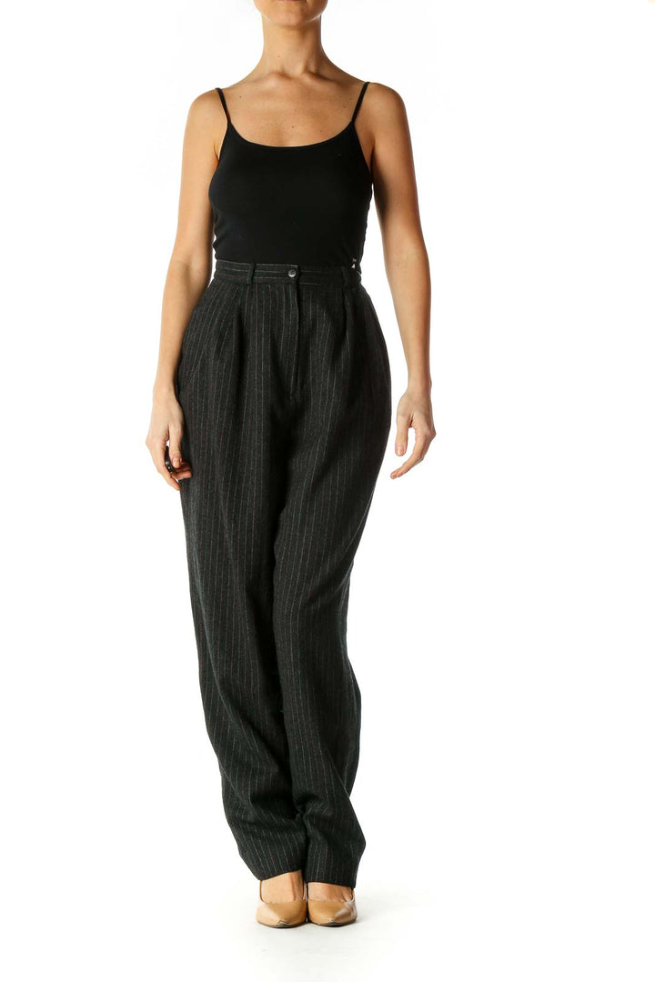 Black Striped Casual Trousers