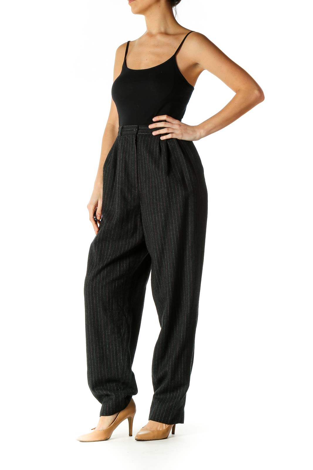 Black Striped Casual Trousers