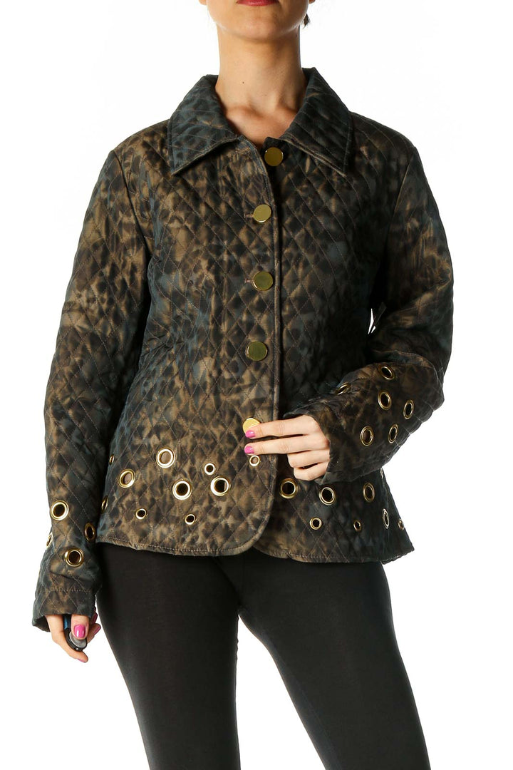 Brown Printed Quilted Jacket