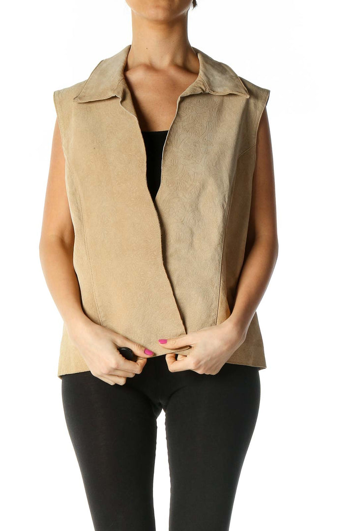 Beige Solid Casual Vest