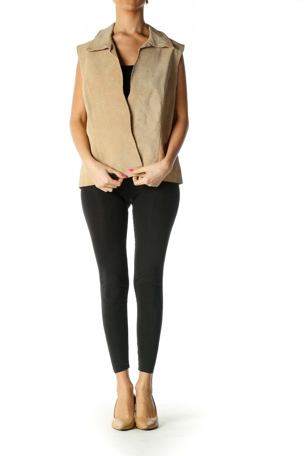 Beige Solid Casual Vest