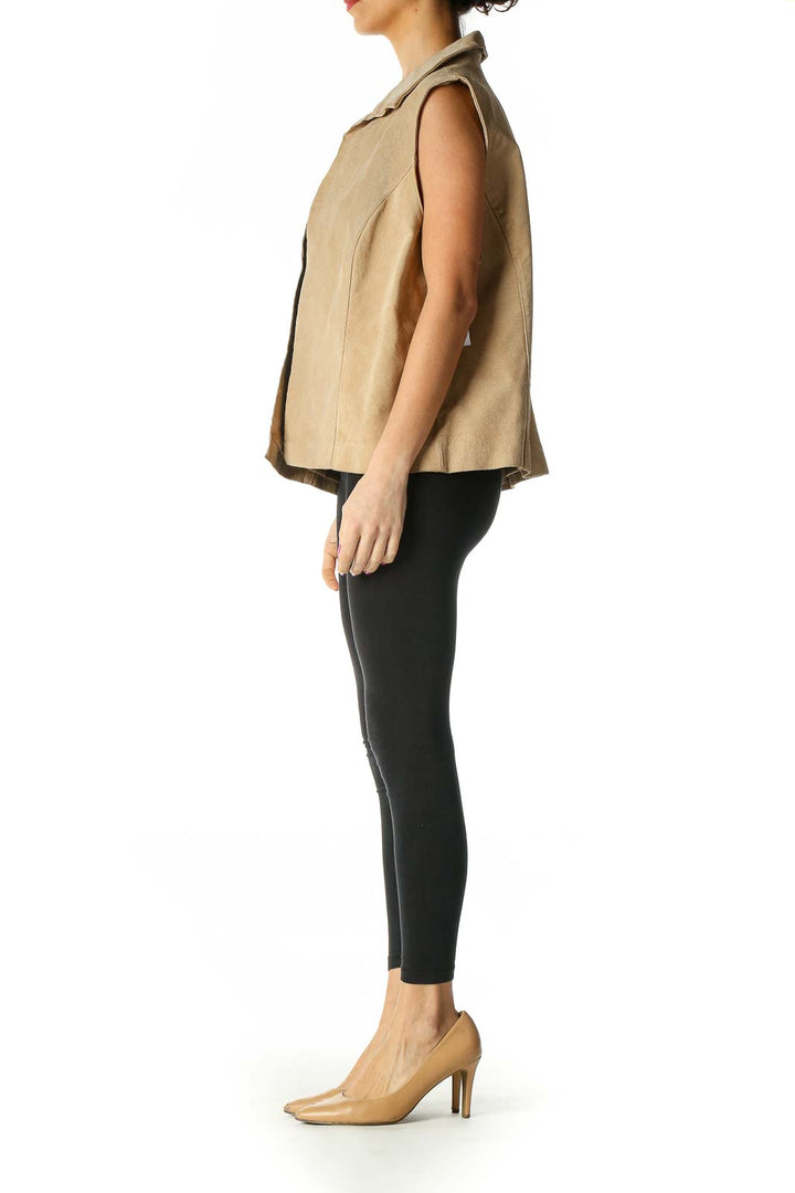 Beige Solid Casual Vest