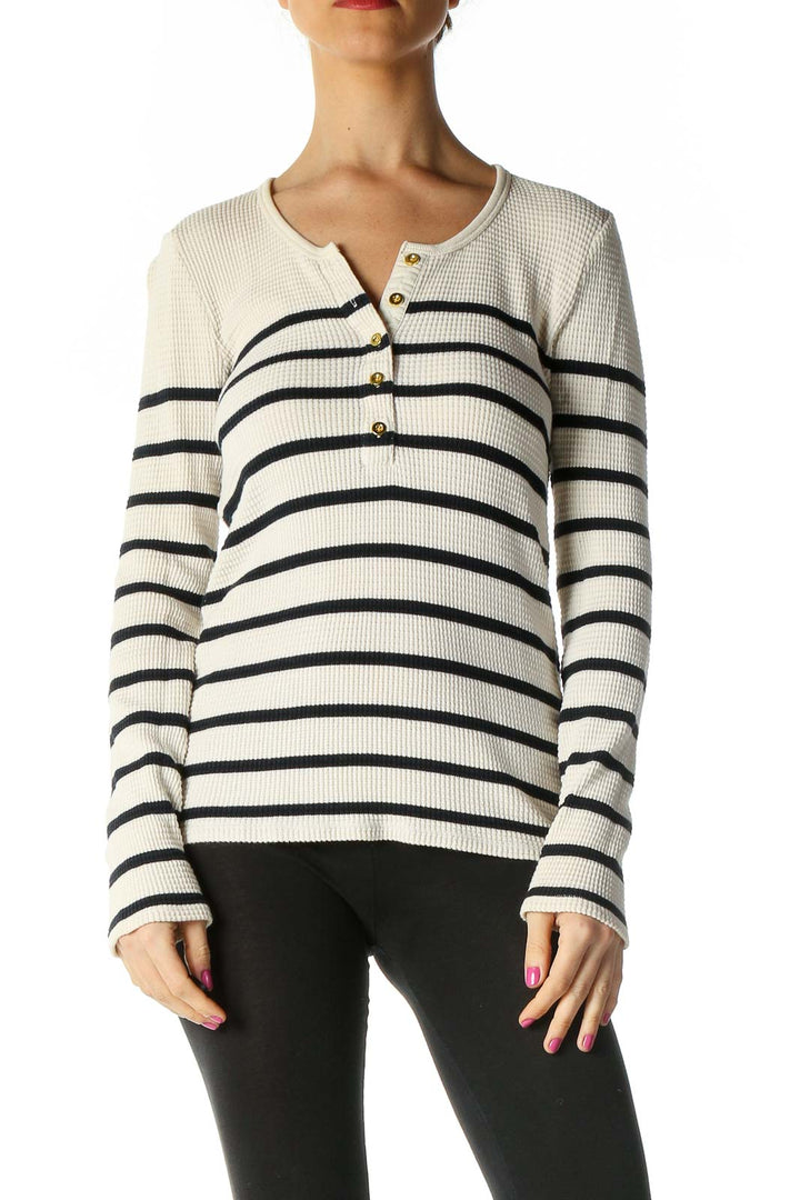 White Striped Casual Top