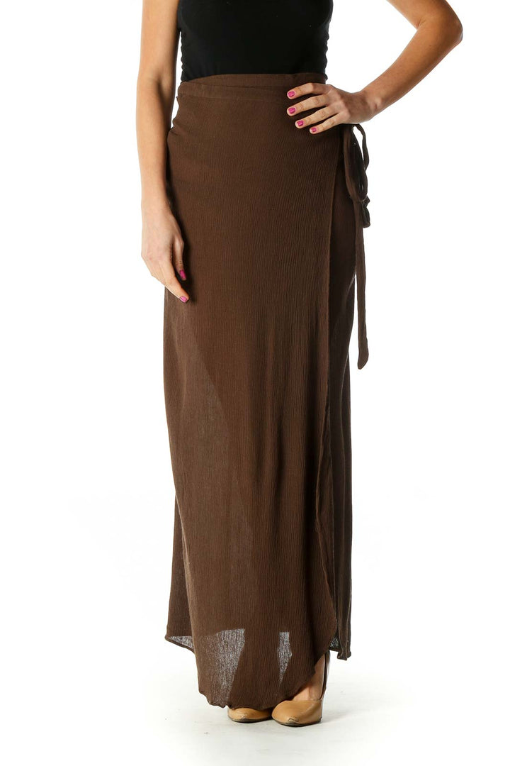 Brown Striped Casual Pencil Skirt