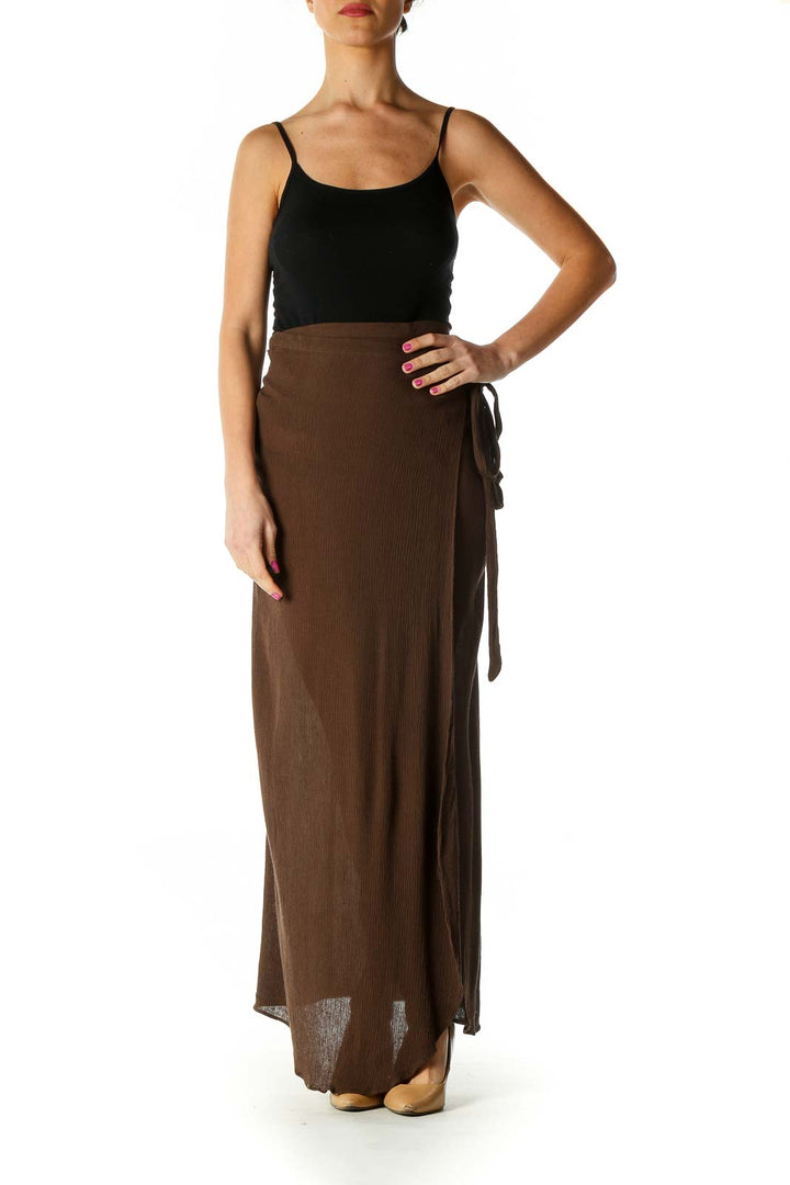 Brown Striped Casual Pencil Skirt