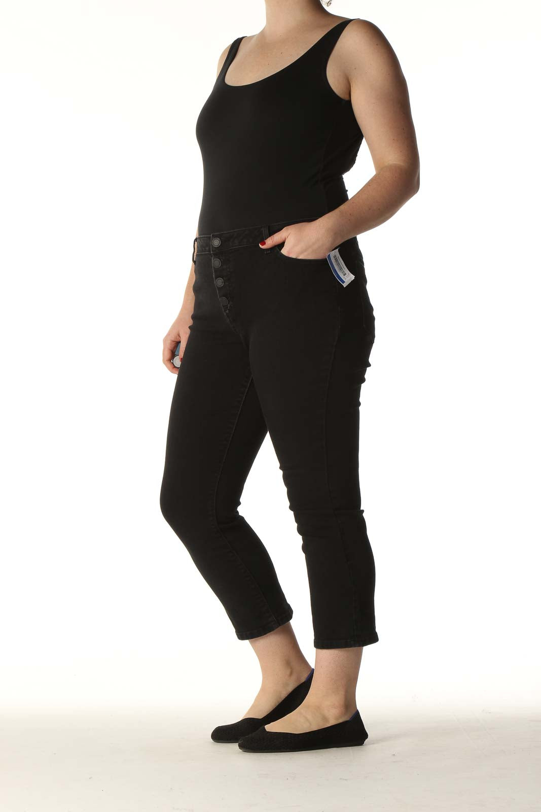 Black Solid Casual Capri Pants