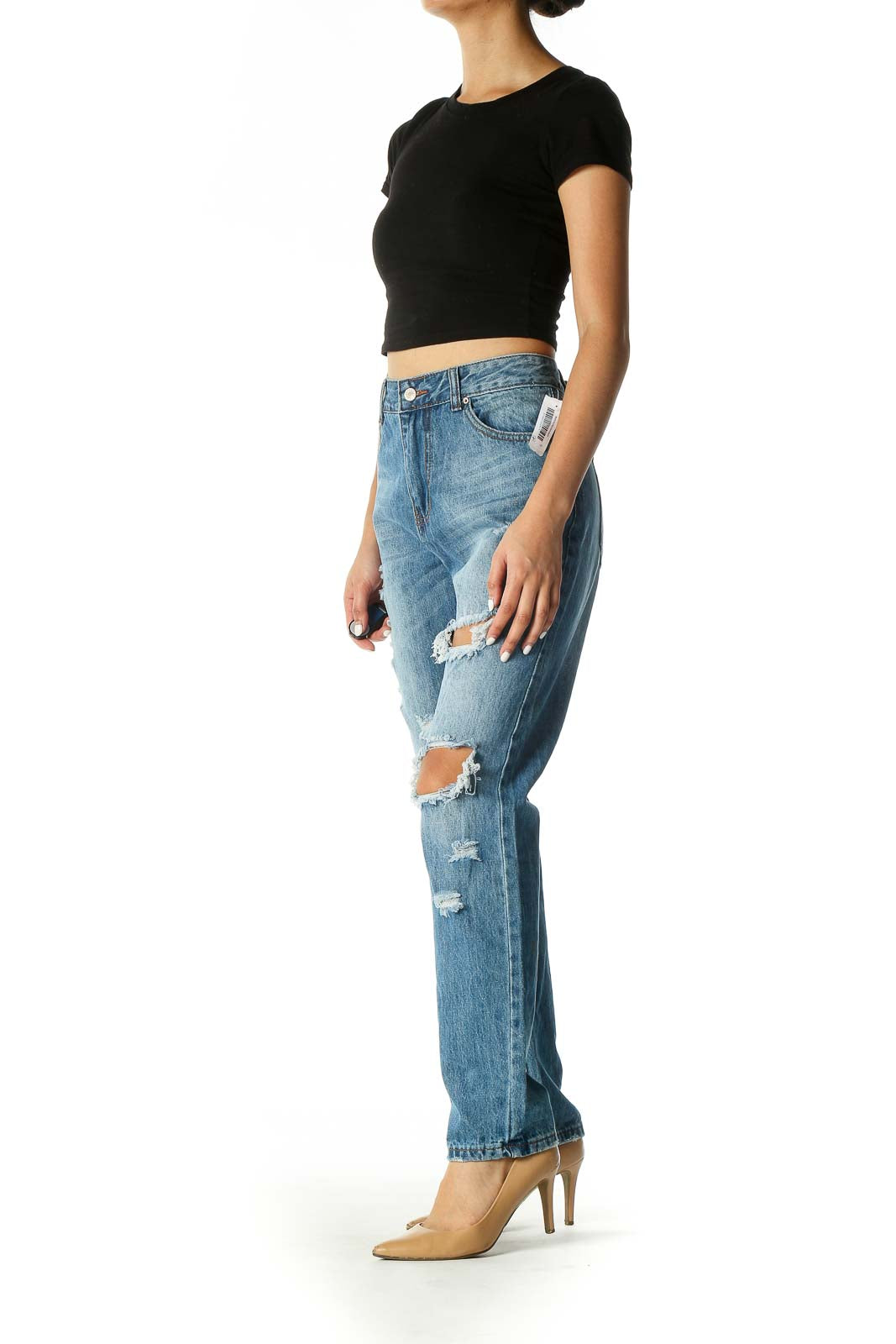 Blue Casual Straight Leg Jeans