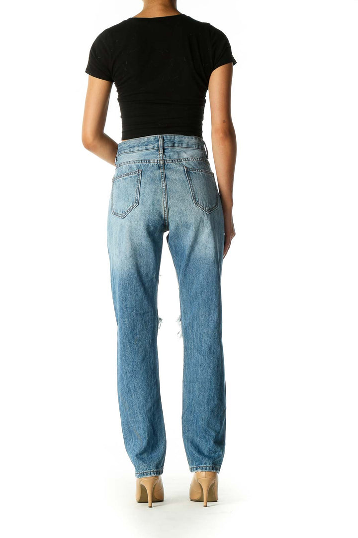 Blue Casual Straight Leg Jeans