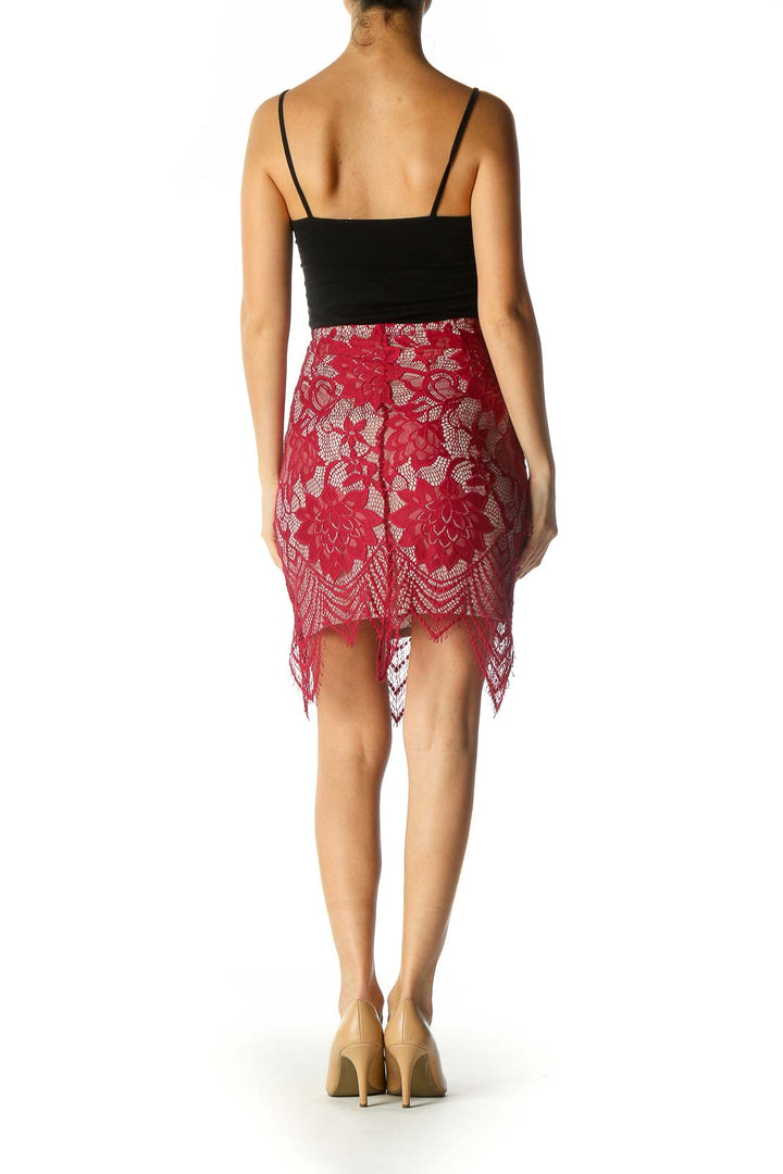 Red Lace Chic Straight Skirt