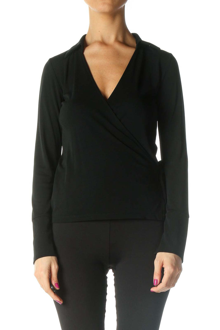 Black Solid Wrap Top