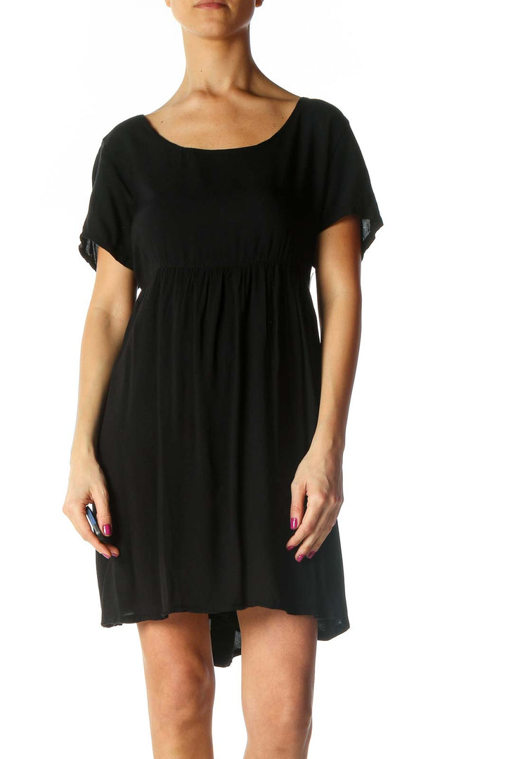 Black Solid Casual Shift Dress