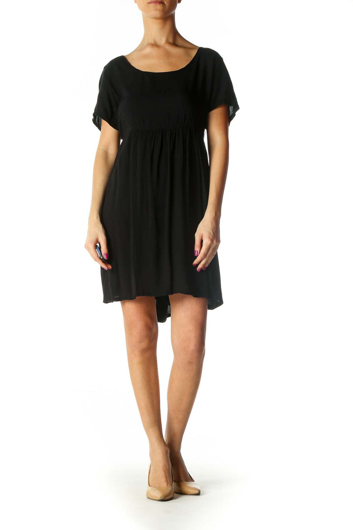 Black Solid Casual Shift Dress