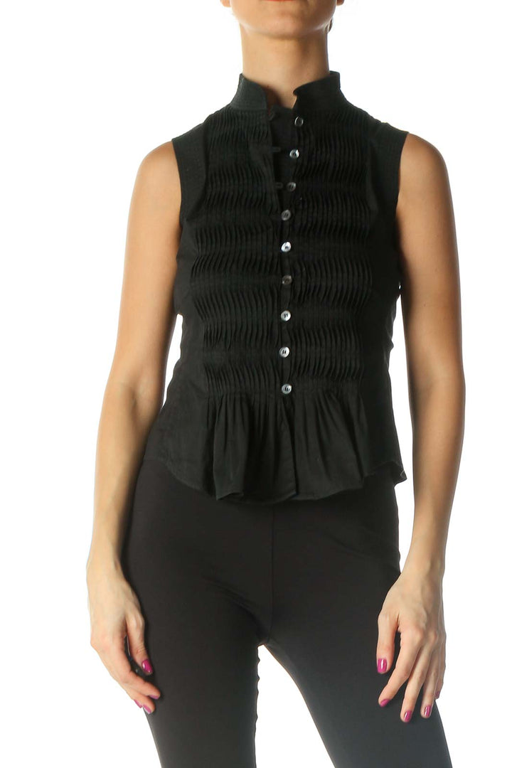 Black Pleated Peplum Retro Shirt