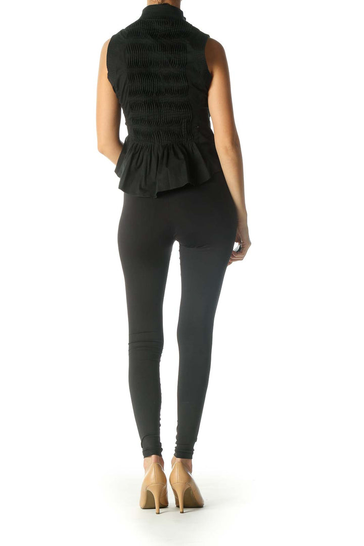 Black Pleated Peplum Retro Shirt