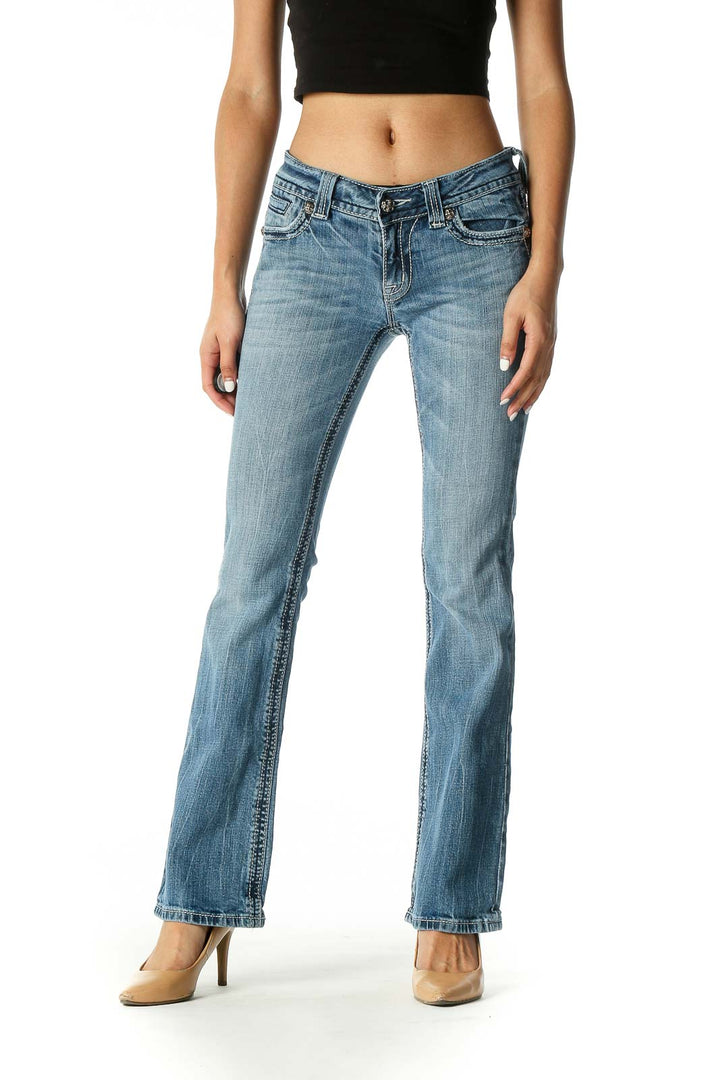 Blue Casual Bootcut Jeans