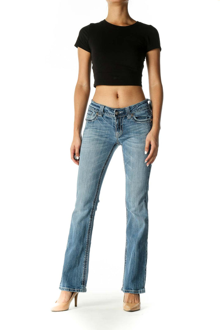 Blue Casual Bootcut Jeans