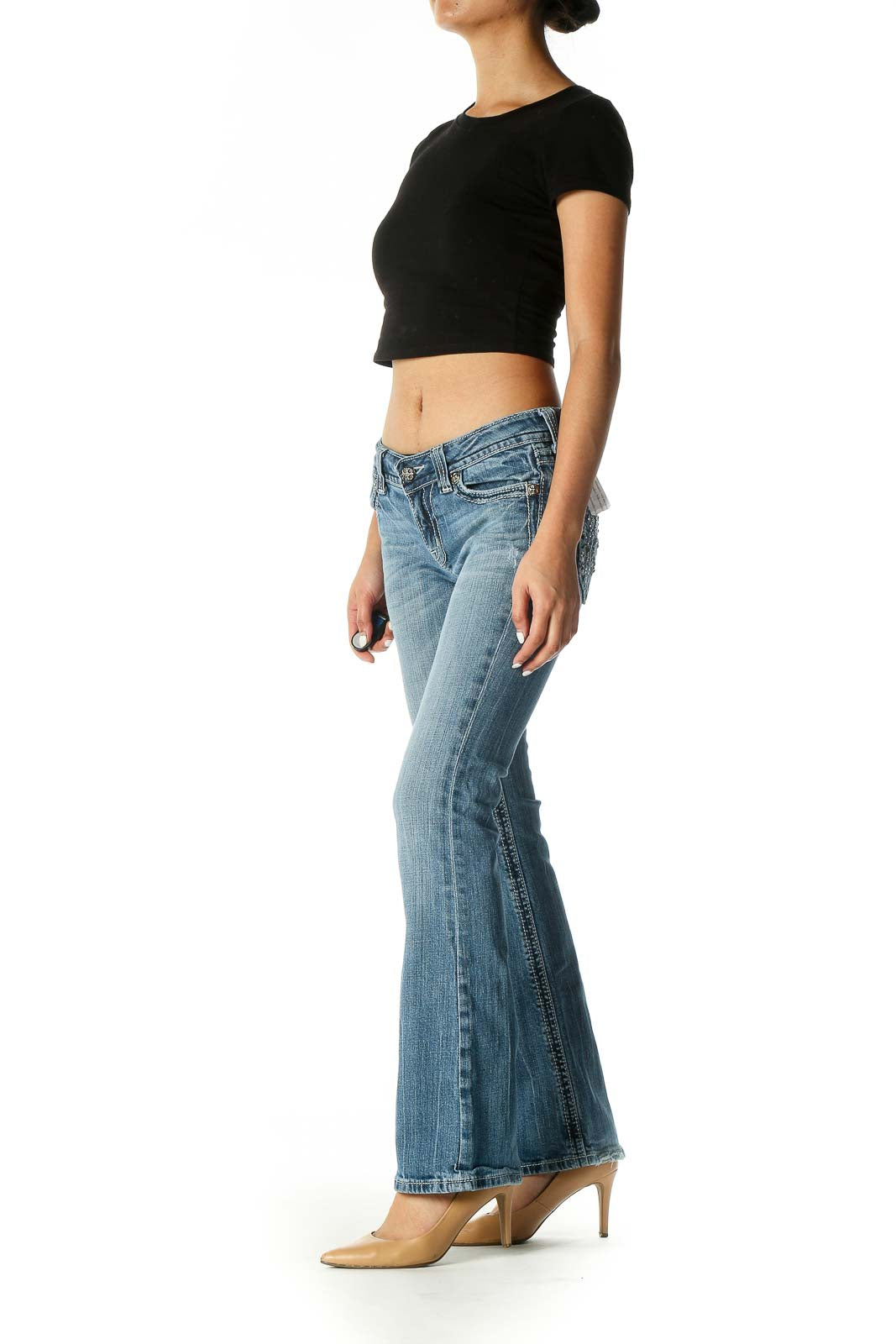 Blue Casual Bootcut Jeans