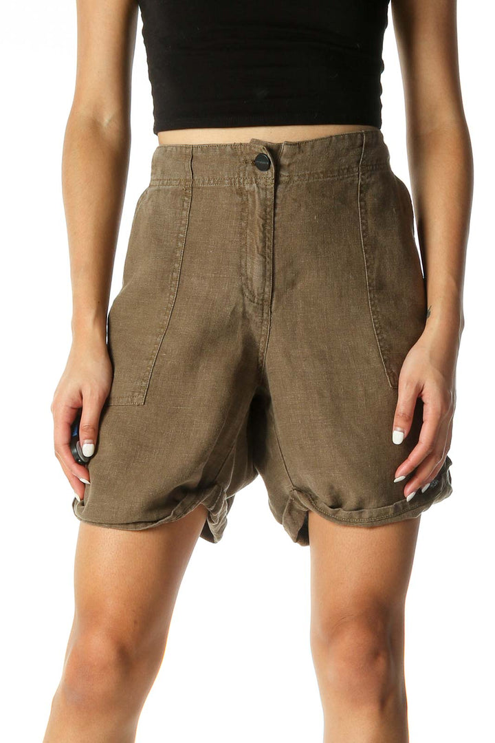 Brown Solid Casual Shorts