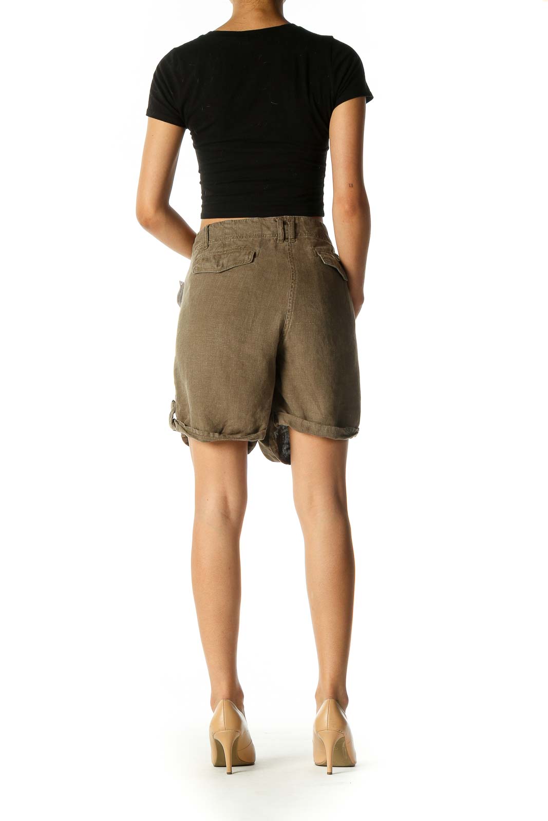 Brown Solid Casual Shorts